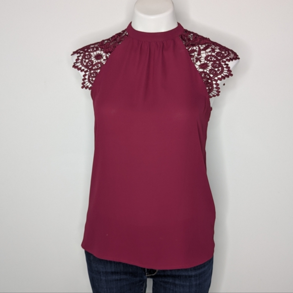Express Maroon Red Lace Cap Sleeve Halter Tank Top XS